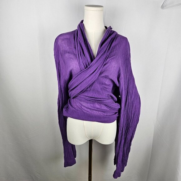 NEW Bryn Walker Isabella Aurora Gauze Top Jacket 3X Purple Cotton Tie Front Boho - Picture 4 of 15